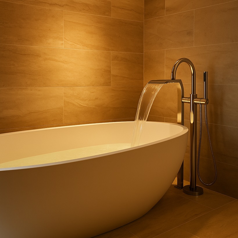 Placeholder image — update with a waterfall tub fixture installation in a spa-like bathroom